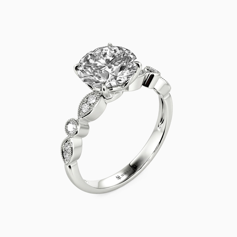 "Sweetness Of Mine" Round Cut Side Stone Engagement Ring