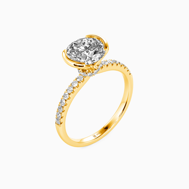 "Bouquet of Love" Round Cut Side Stone Engagement Ring