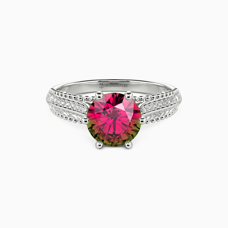 "Moving Forward Together" Round Cut Side Stone Engagement Ring