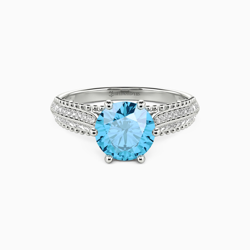 "Moving Forward Together" Round Cut Side Stone Engagement Ring