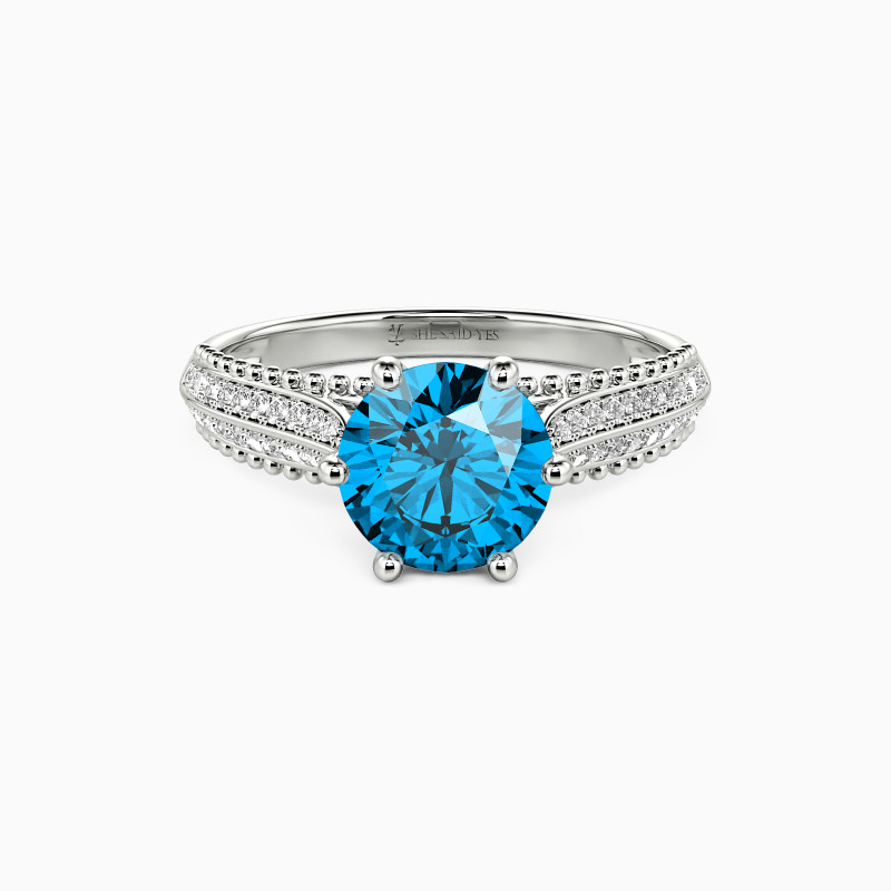 "Moving Forward Together" Round Cut Side Stone Engagement Ring