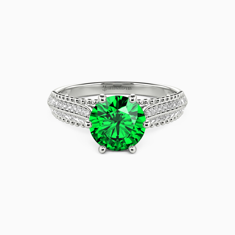 "Moving Forward Together" Round Cut Side Stone Engagement Ring