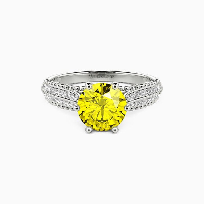 "Moving Forward Together" Round Cut Side Stone Engagement Ring