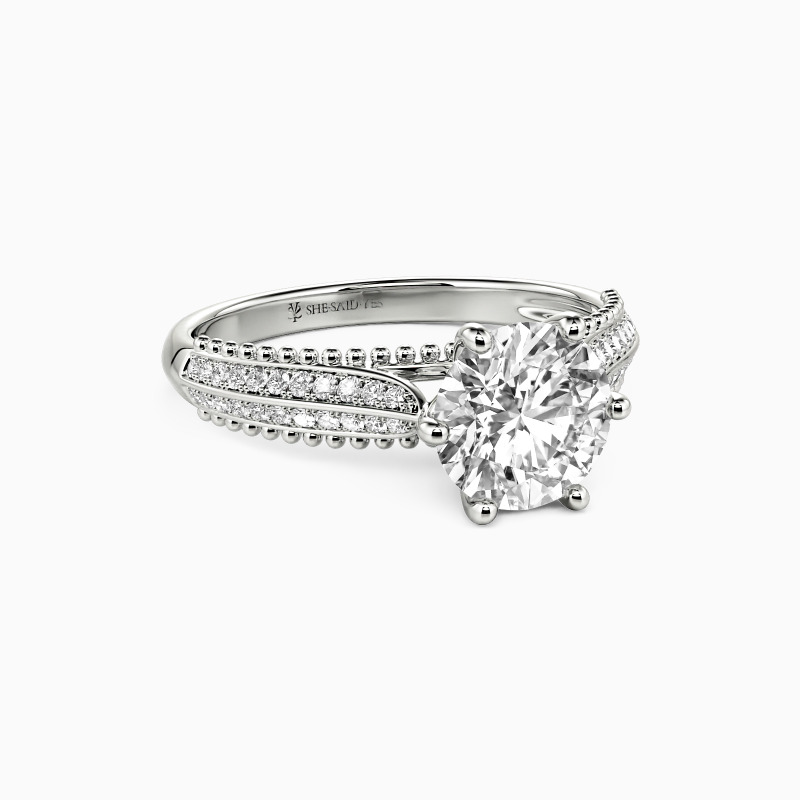 "Moving Forward Together" Round Cut Side Stone Engagement Ring
