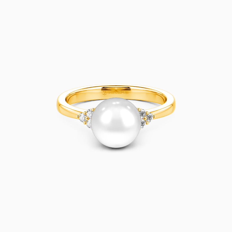 "Love Everlasting" 8-8.5mm Freshwater Pearl Cluster Side Stone Engagement Ring