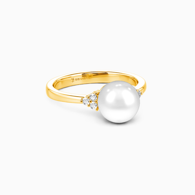 "Love Everlasting" 8-8.5mm Freshwater Pearl Side Stone Engagement Ring