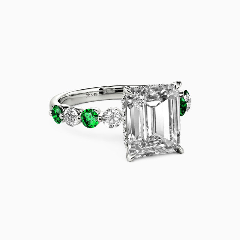 "Eternal Bliss" Emerald Cut Side Stone Engagement Ring