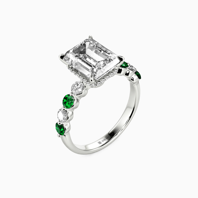 "Eternal Bliss" Emerald Cut Side Stone Engagement Ring
