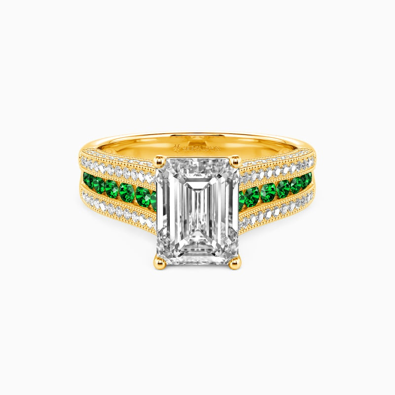 "Enchanted Love Story" Emerald Cut Side Stone Engagement Ring