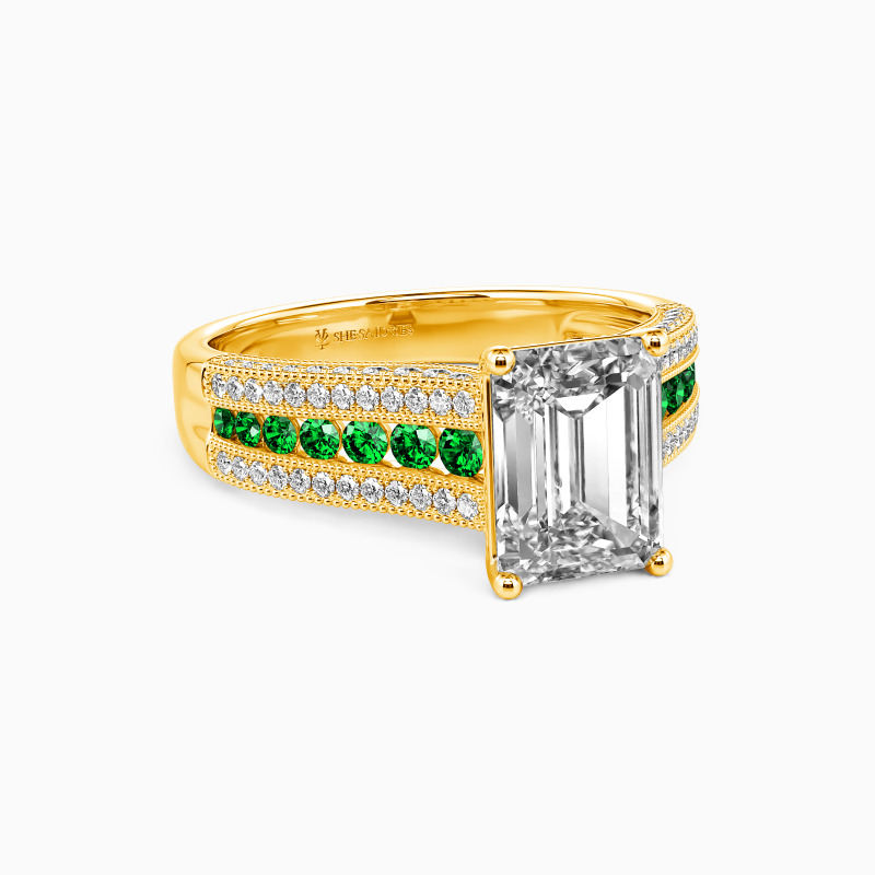 "Enchanted Love Story" Emerald Cut Side Stone Engagement Ring