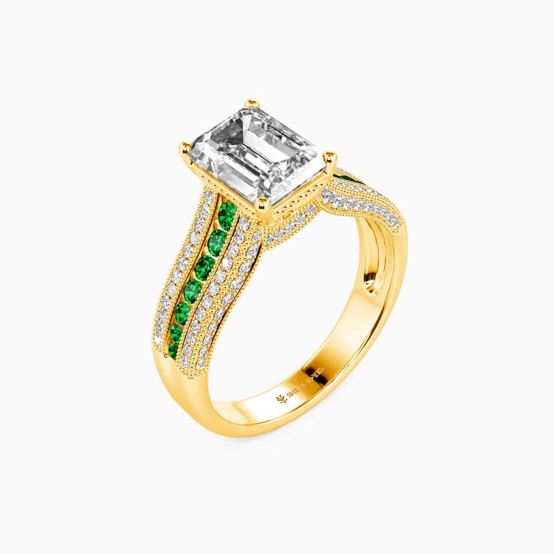 "Enchanted Love Story" Emerald Cut Side Stone Engagement Ring