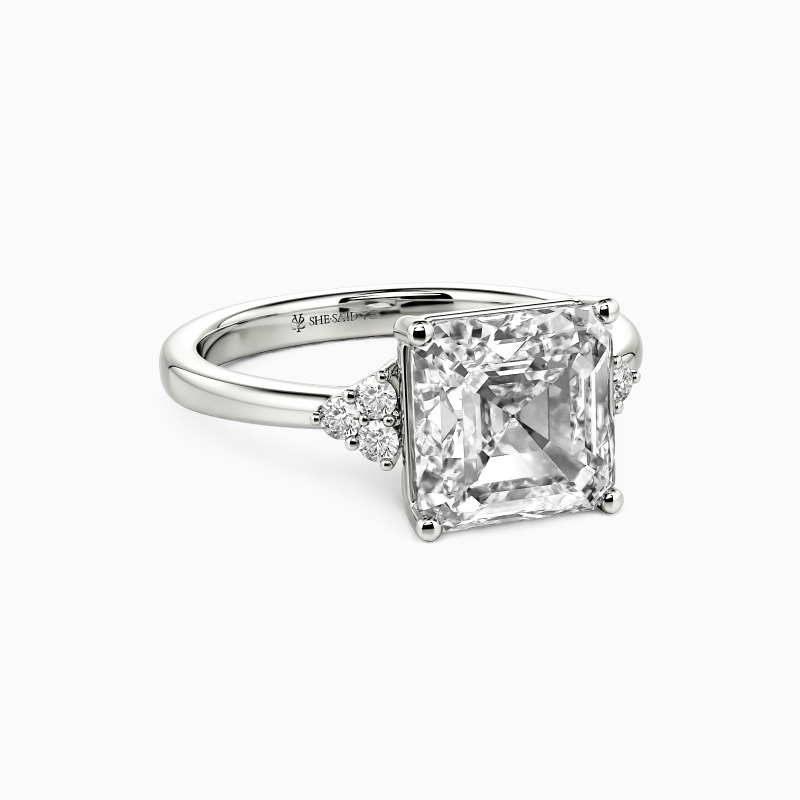 "We Found Love" Asscher Cut Side Stone Engagement Ring