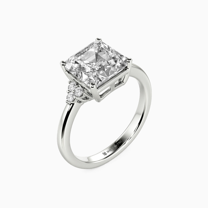 "We Found Love" Asscher Cut Side Stone Engagement Ring