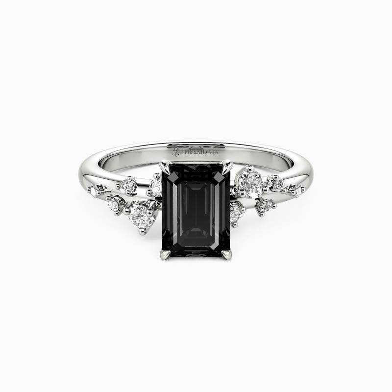 "Dearest Romance" Emerald Cut Cluster Side Stone Engagement Ring