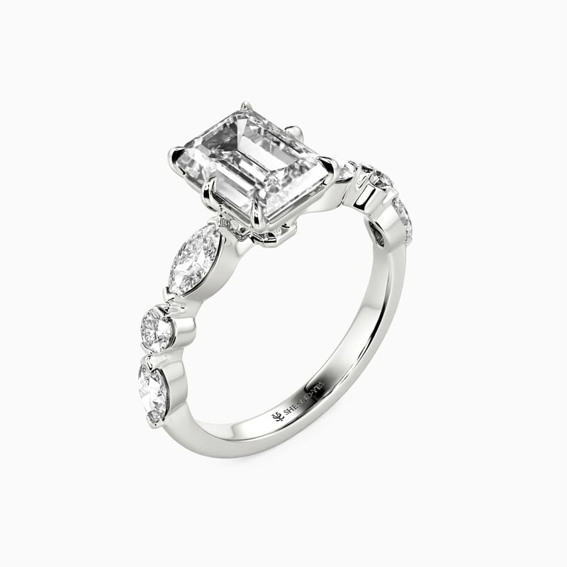 "Forever Now" Emerald Cut Side Stone Engagement Ring