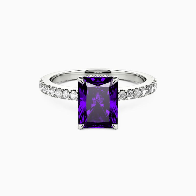 "Adored One" Radiant Cut Side Stone Engagement Ring