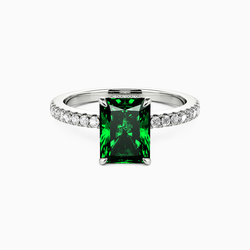 "Adored One" Radiant Cut Side Stone Engagement Ring