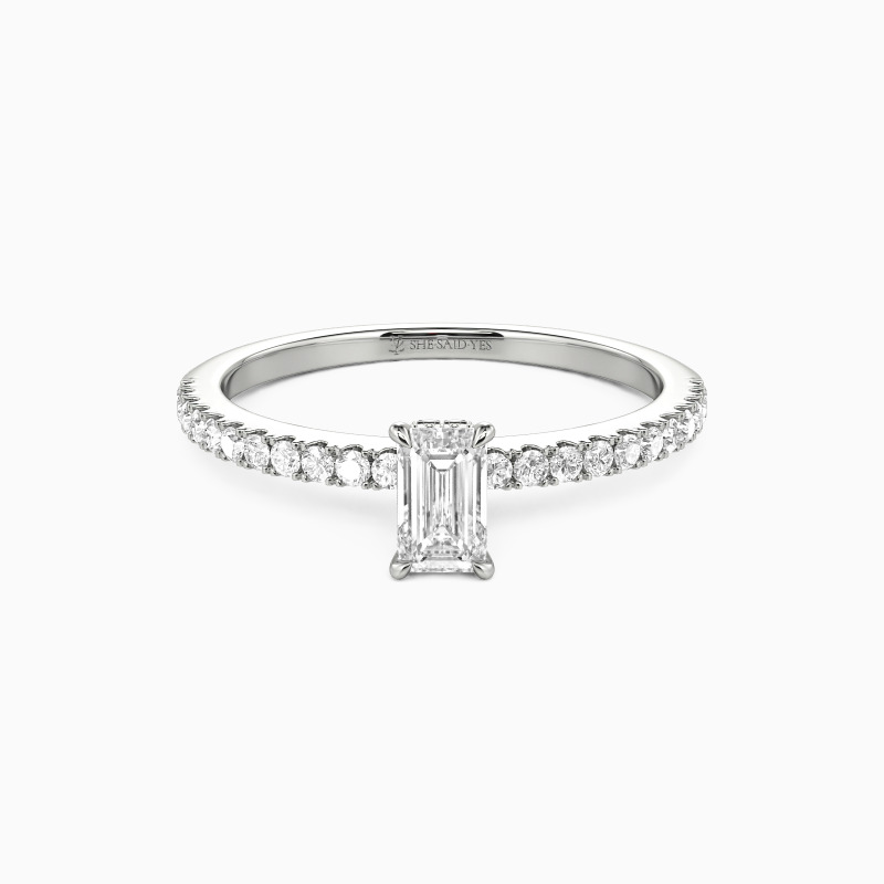 「シンプル」 0.4ct エメラルドカット サイドストーン 婚約指輪