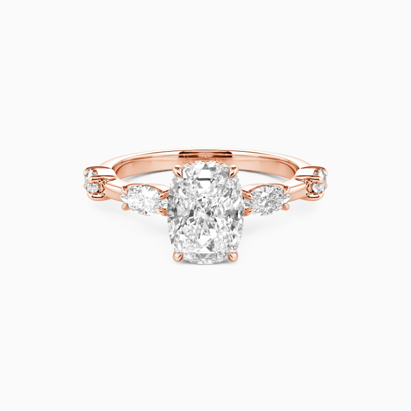 "Tender Moments" 3ct Elongated Cushion Side Stone Engagement Ring