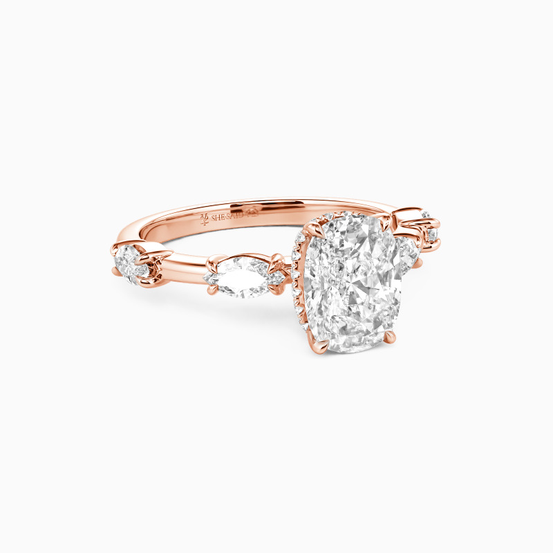 "Tender Moments" 3ct Elongated Cushion Side Stone Engagement Ring