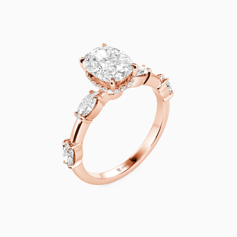 "Tender Moments" 3ct Elongated Cushion Side Stone Engagement Ring