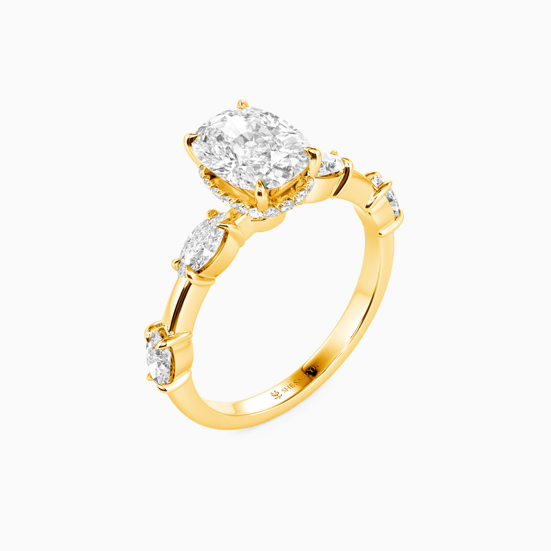 "Tender Moments" 2ct Elongated Cushion Side Stone Engagement Ring