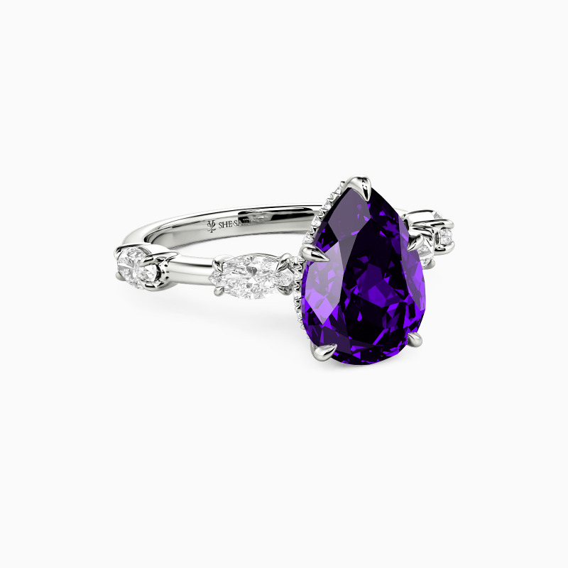 "Love Me Harder" 4ct Pear Cut Side Stone Engagement Ring