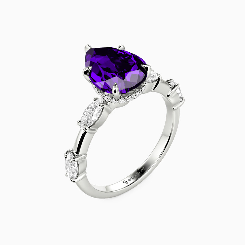 "Love Me Harder" 4ct Pear Cut Side Stone Engagement Ring