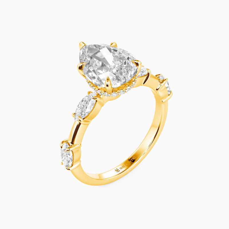 "Love Me Harder" 2ct Pear Cut Side Stone Engagement Ring