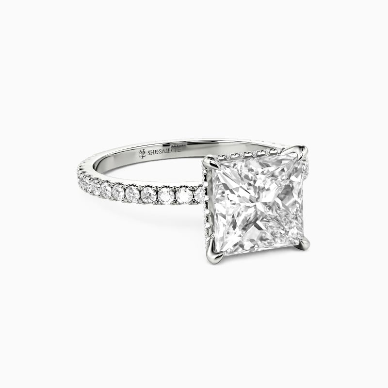 "Whisper of Forever" Princess Cut Side Stone Engagement Ring