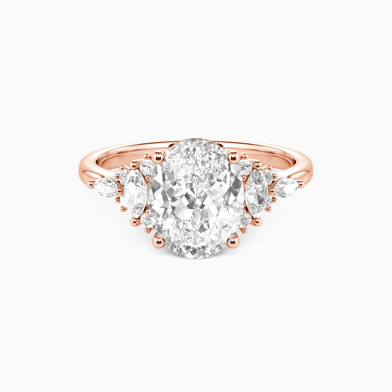 "Endless Love Song" Oval Cut Cluster Side Stone Engagement Ring