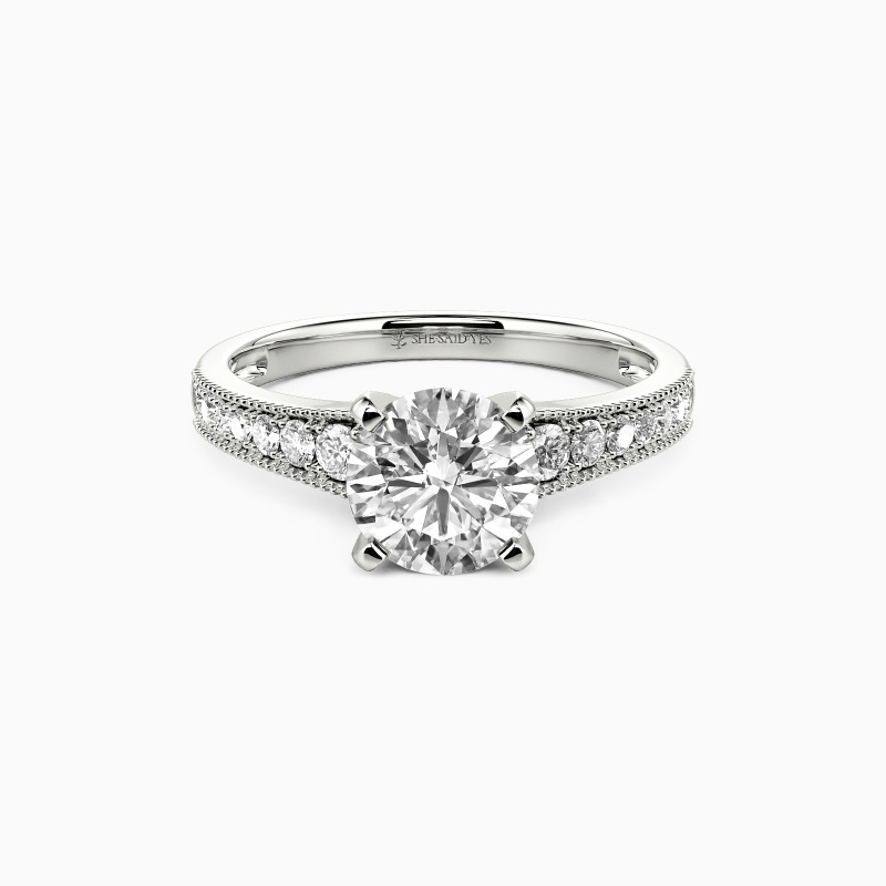"Stairway to Forever" Round Cut Side Stone Engagement Ring