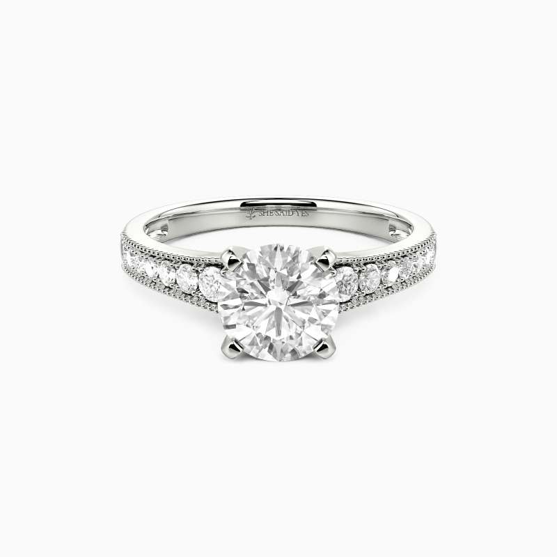 "Stairway to Forever" Round Cut Side Stone Engagement Ring