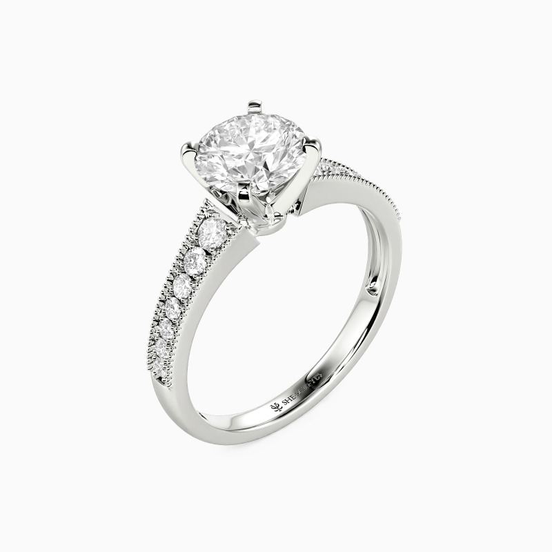 "Stairway to Forever" Round Cut Side Stone Engagement Ring
