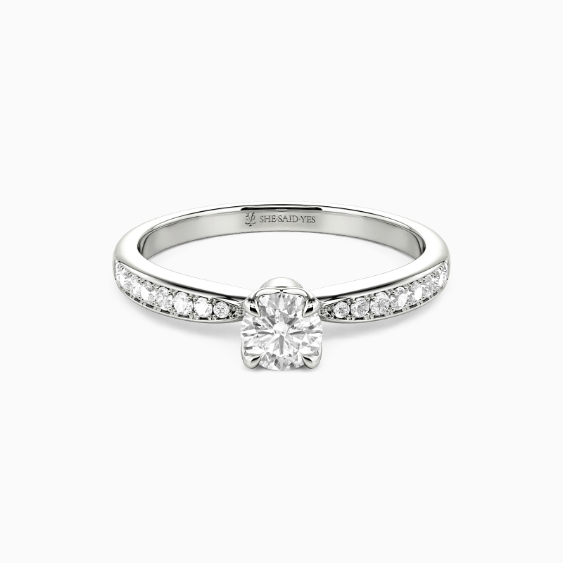 "Forever in Bloom" Round Cut Side Stone Engagement Ring