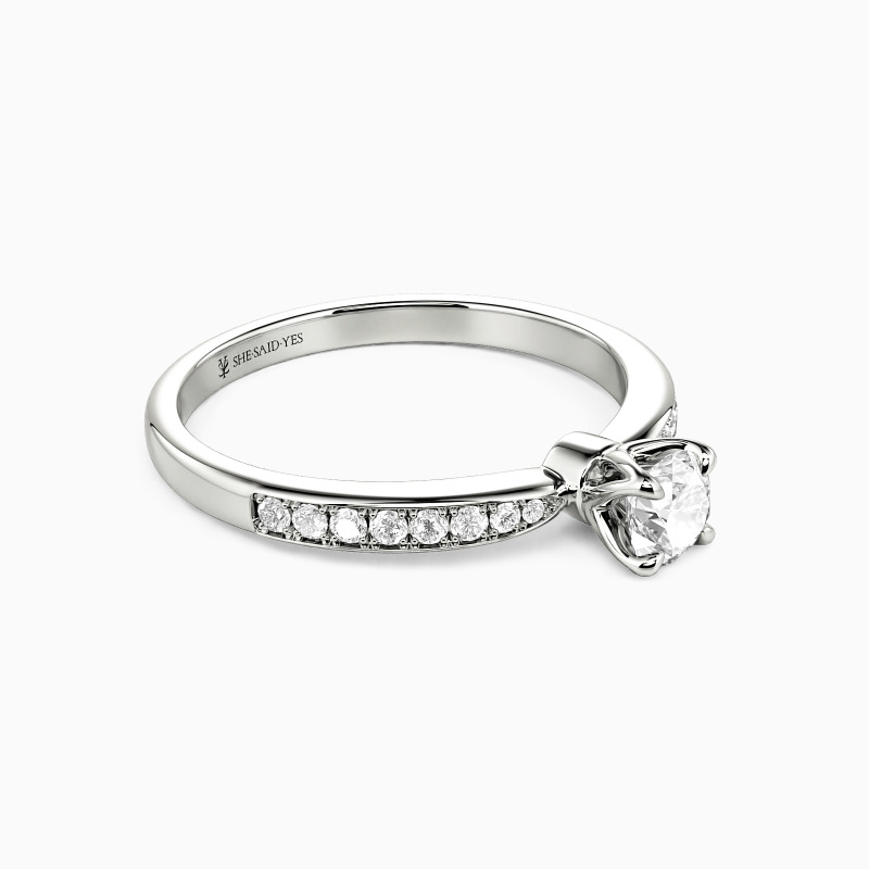 "Forever in Bloom" Round Cut Side Stone Engagement Ring