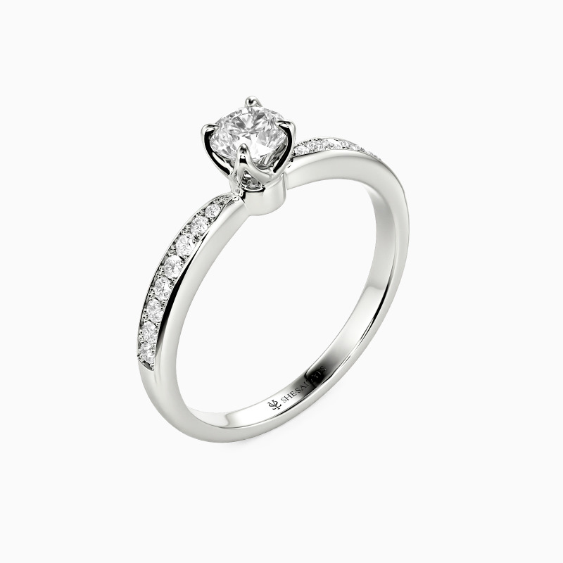 "Forever in Bloom" Round Cut Side Stone Engagement Ring