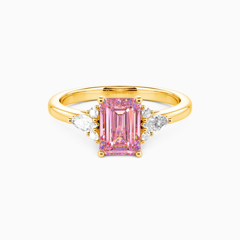 "Lumière" Emerald Cut Cluster Side Stone Engagement Ring