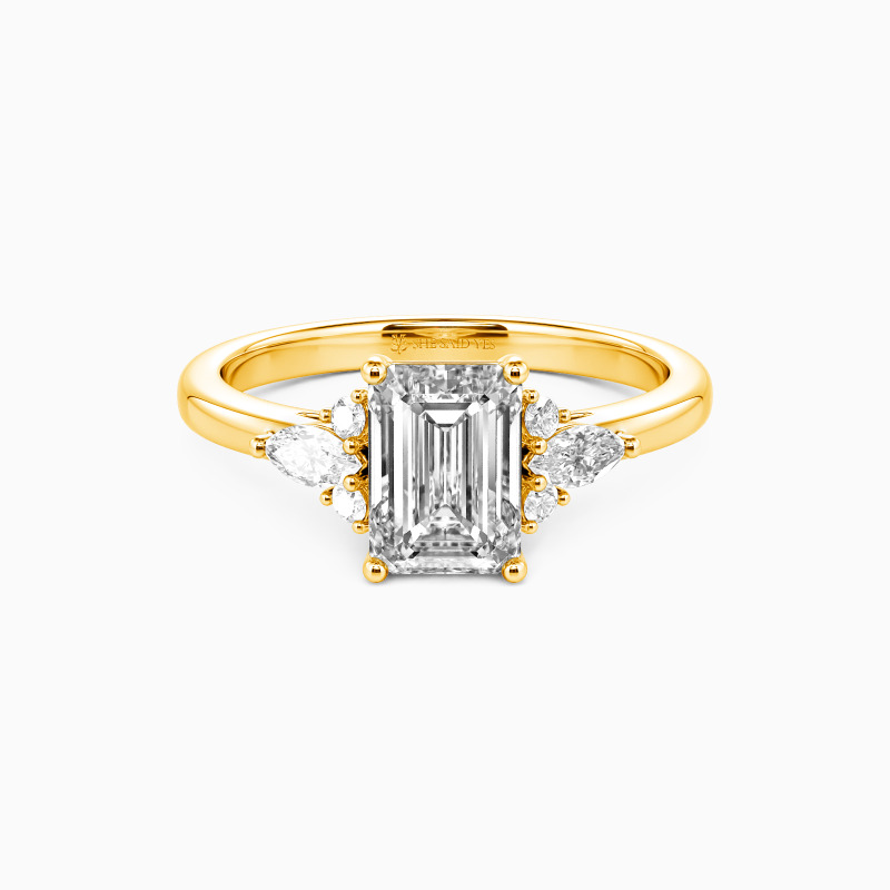 "Lumière" Emerald Cut Cluster Side Stone Engagement Ring