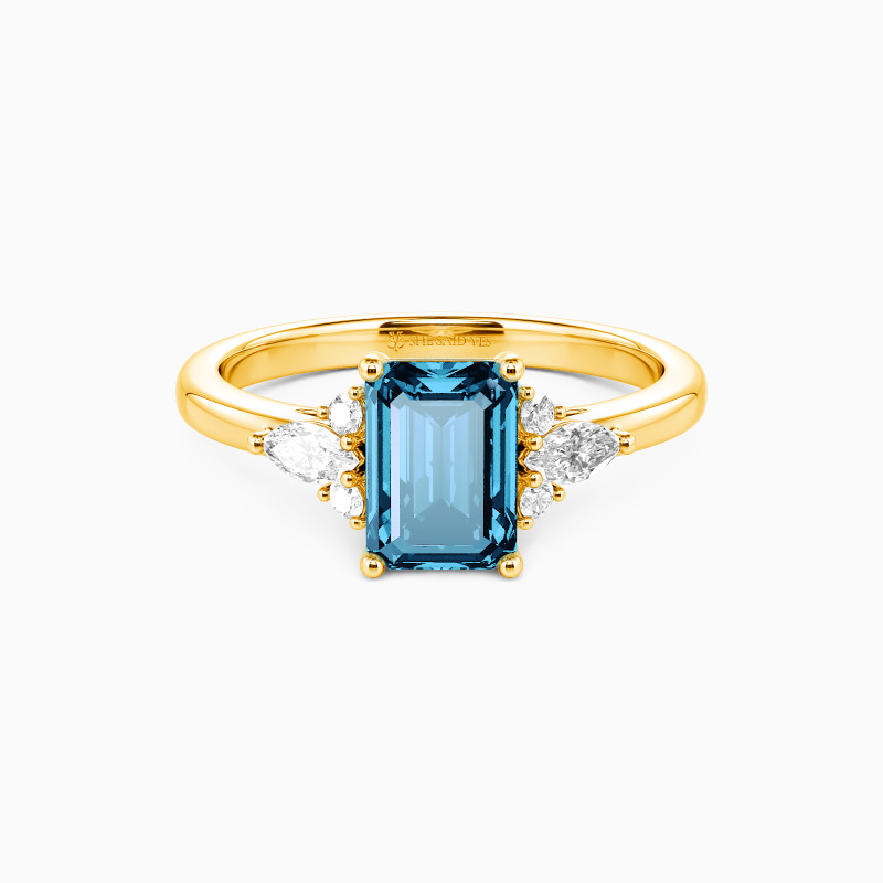 "Lumière" Emerald Cut Cluster Side Stone Engagement Ring