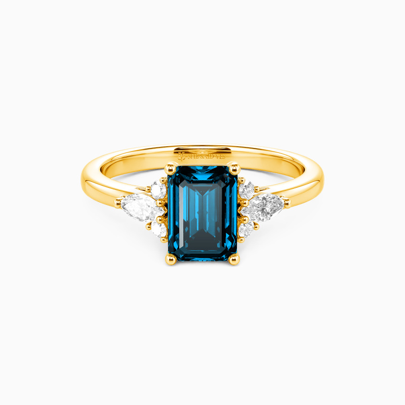 "Lumière" Emerald Cut Cluster Side Stone Engagement Ring