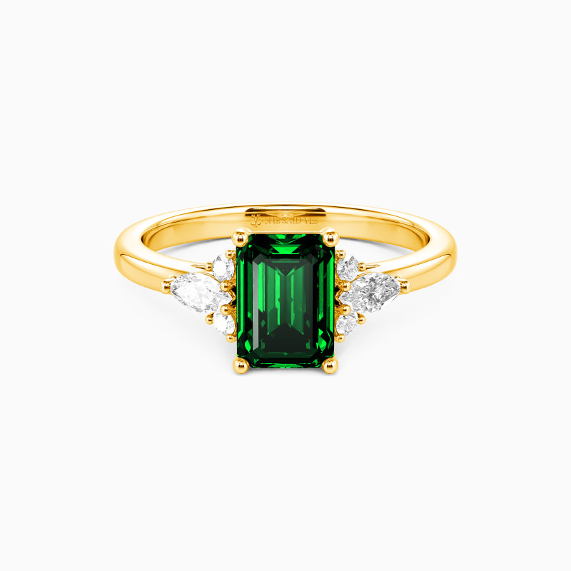 "Lumière" Emerald Cut Cluster Side Stone Engagement Ring