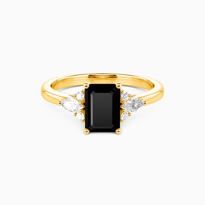 "Lumière" Emerald Cut Cluster Side Stone Engagement Ring