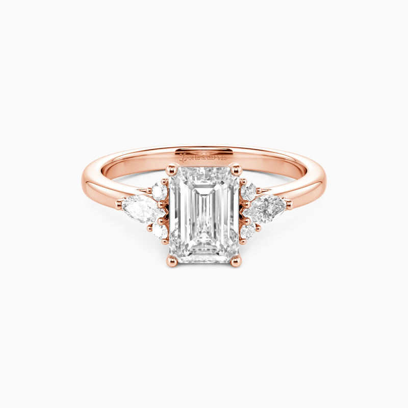 "Lumière" Emerald Cut Cluster Side Stone Engagement Ring