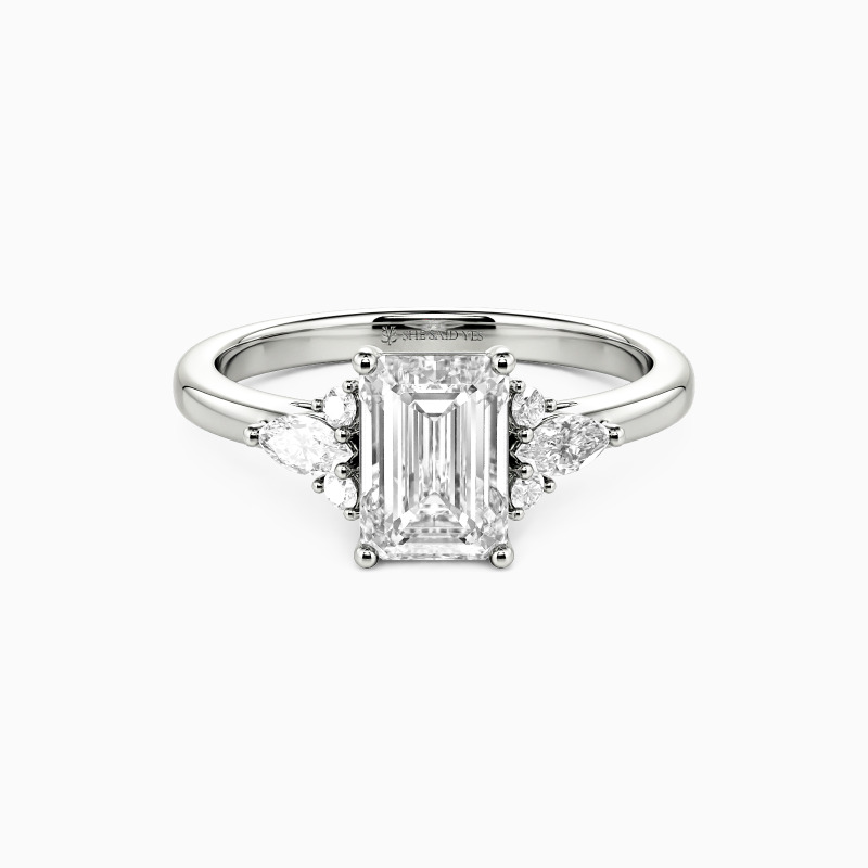 "Lumière" Emerald Cut Cluster Side Stone Engagement Ring