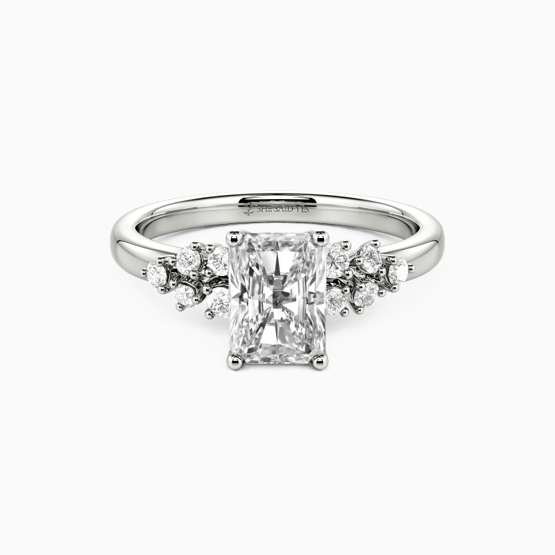 "The Garden of Fireflies" Radiant Cut Cluster Side Stone Engagement Ring