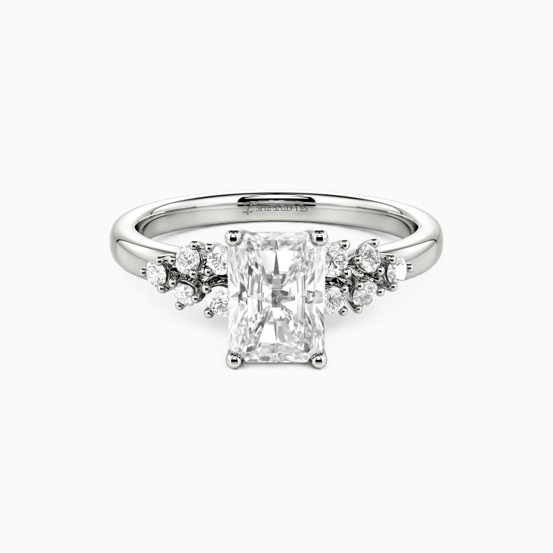 "The Garden of Fireflies" Radiant Cut Cluster Side Stone Engagement Ring