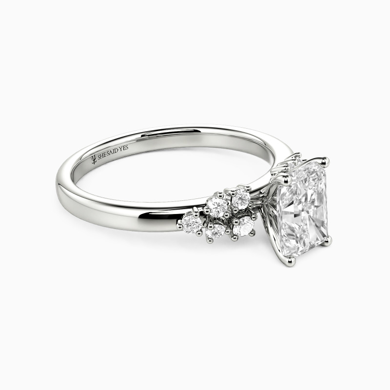 "The Garden of Fireflies" Radiant Cut Cluster Side Stone Engagement Ring