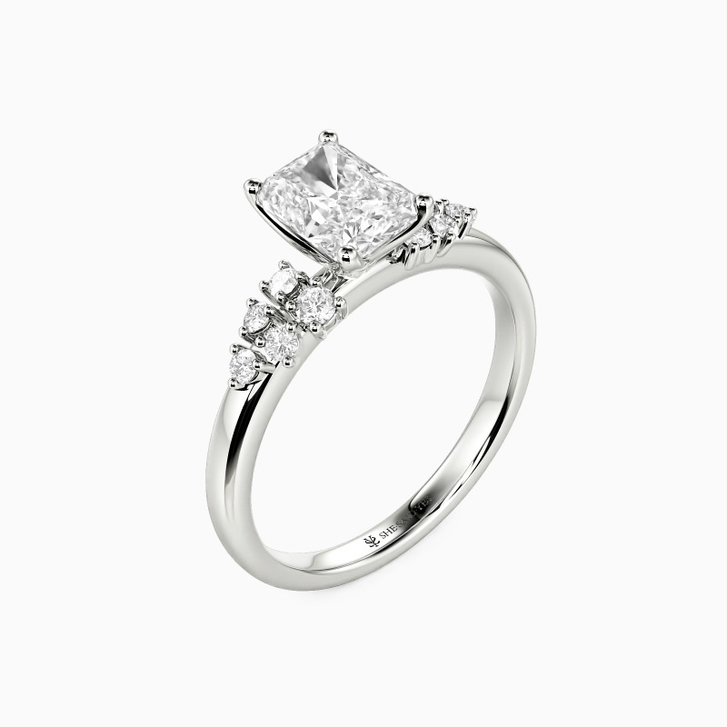 "The Garden of Fireflies" Radiant Cut Cluster Side Stone Engagement Ring