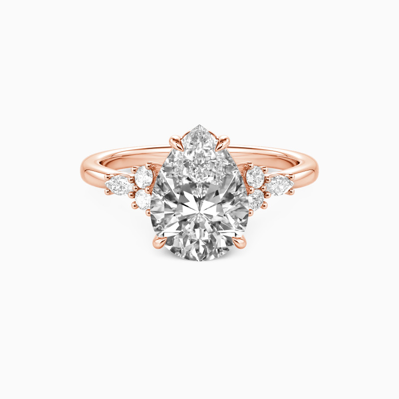 "Pearl of Serenity" Pear Cut Cluster Side Stone Engagement Ring